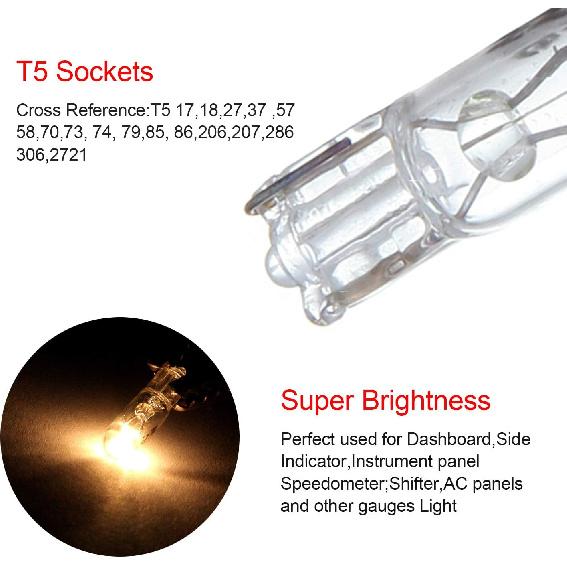 cciyu T5 17 86 206 White Halogen Light Bulb Instrument Cluster Gauge Dash Lamp 12V With Twist Lock Sockets ((Total of 20 Pcs))