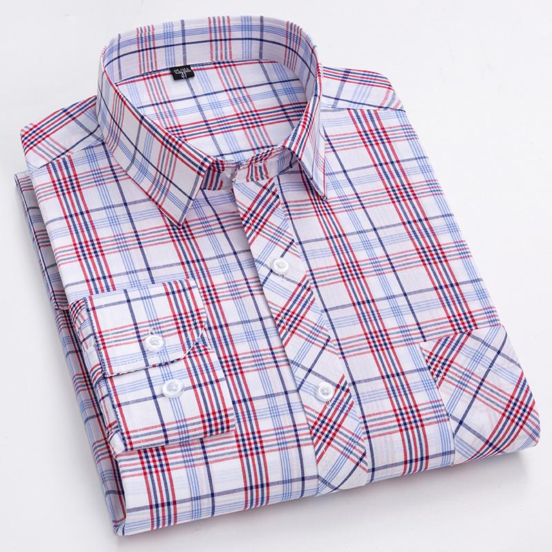 Pure Cotton Mens Plaid Shirts Long Sleeve Busienss Casual Classical Checked Design Fashion