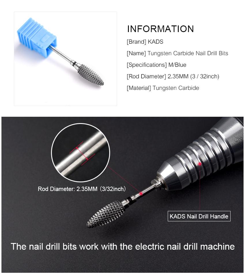 kads Твердосплавные сверла для ногтей, электрическая маникюрная машина, вольфрамовые фрезы для ногтей, маникюрные инструменты для сверл для ногтей
