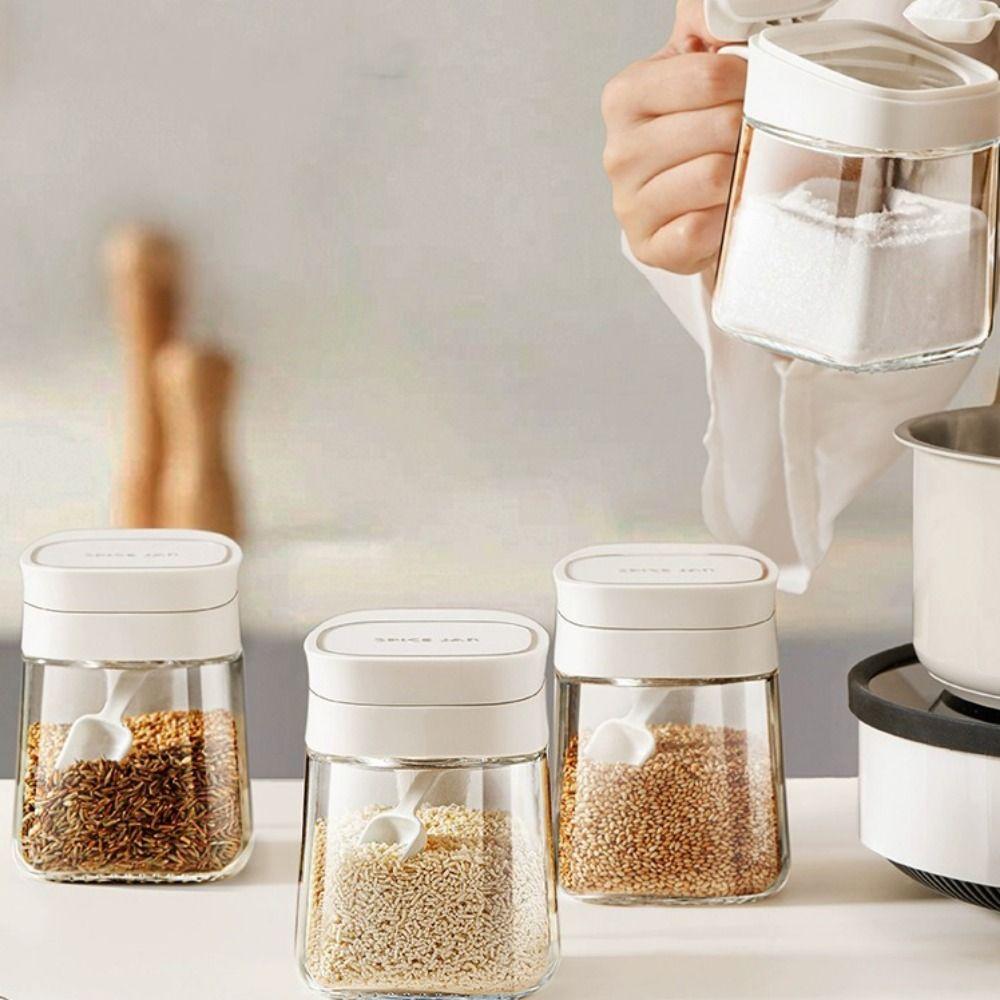 With Handle Glass Seasoning Jar Flip Design Seasoning Storage Box  Seasoning Storage