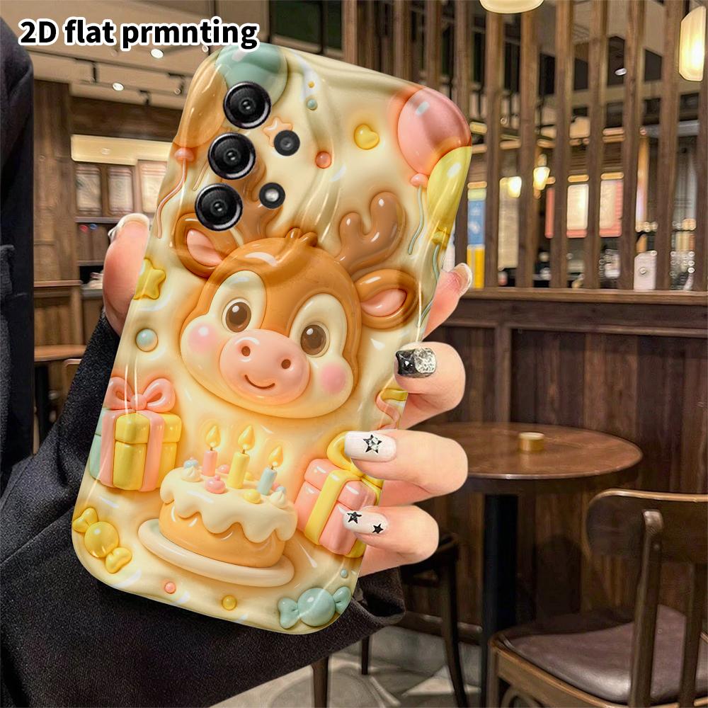 Phone case: 2D flat, suitable for Samsung Galaxy A34 A35 M05 M06 S20 S22 S21 FE Plus 5G protective case, cartoon little deer, perfect Christmas and Ha