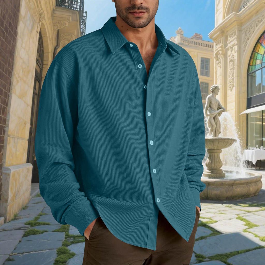 Men's Cotton Shirts Long Sleeve Casual Button Down Textured T-Shirt Loose Vacation Beach Lightweight Topsrt