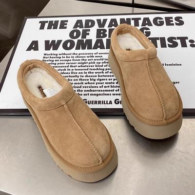 Версия из мягкой кожи~ Хлопковые тапочки женские осенне-зимние бархатные утолщенные теплые снежные хлопковые туфли на толстой подошве, шлепанцы, ленивые туфли для улицы