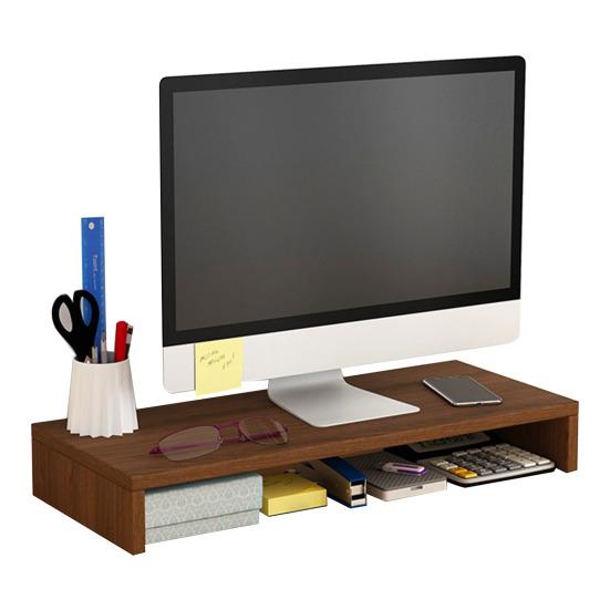 Wooden Computer Elevated Rack Monitor Stand Riser with Storage Compartment Easy Installation Office Desk Storage Organizer Laptop Holder