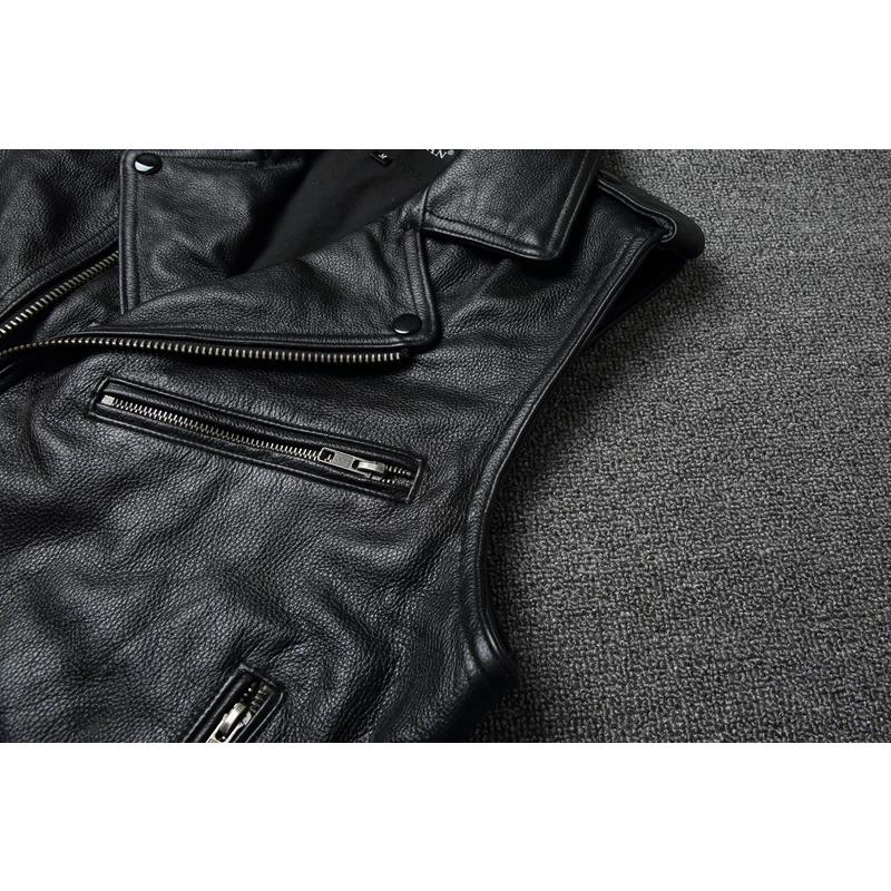 Китайский размер, натуральный жилет из коровьей кожи, поясной жилет для мотоциклистов, мужской байкерский жилет, приталенный крой, куртки из коровьей кожи без рукавов, весна-осень