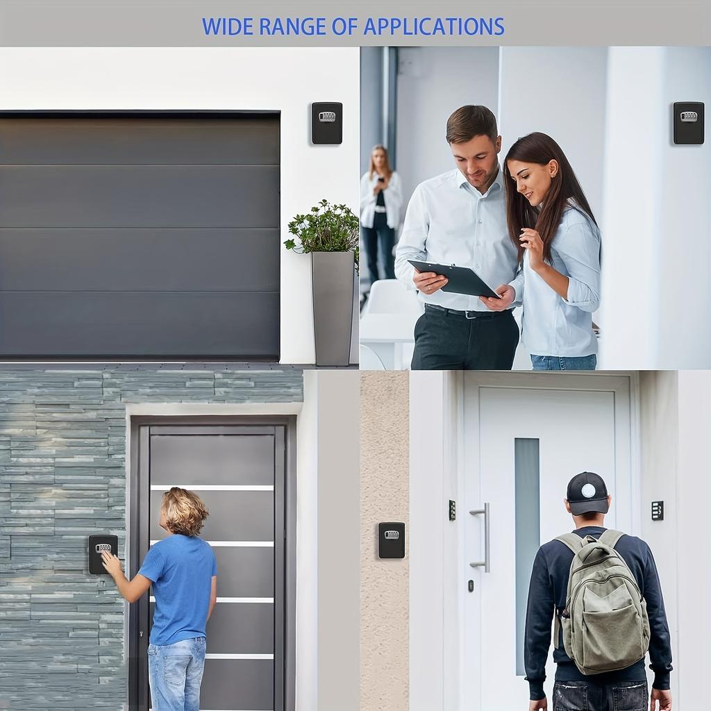 Надежный и вместительный настенный сейф для ключей - Водонепроницаемый, всепогодный металлический кодовый замок с 4-значной комбинацией для домашних ключей, простая установка, черный