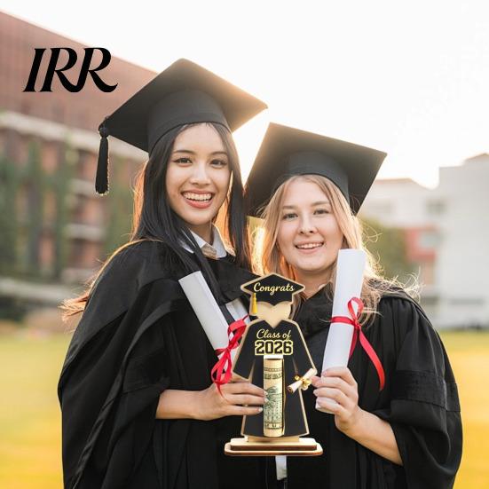 Wooden Cash Holder Graduate Cap and Gown Wallet Solid Wood Bachelor's Uniform Shape Graduation Money with Class of 2026 Logo Detachable Base Ornament