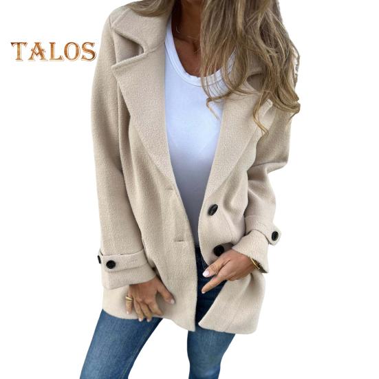 Женское шерстяное пальто с лацканами, длинный рукав, однобортное, средней длины, с боковыми карманами, однотонное, в стиле коммутации, верхняя одежда