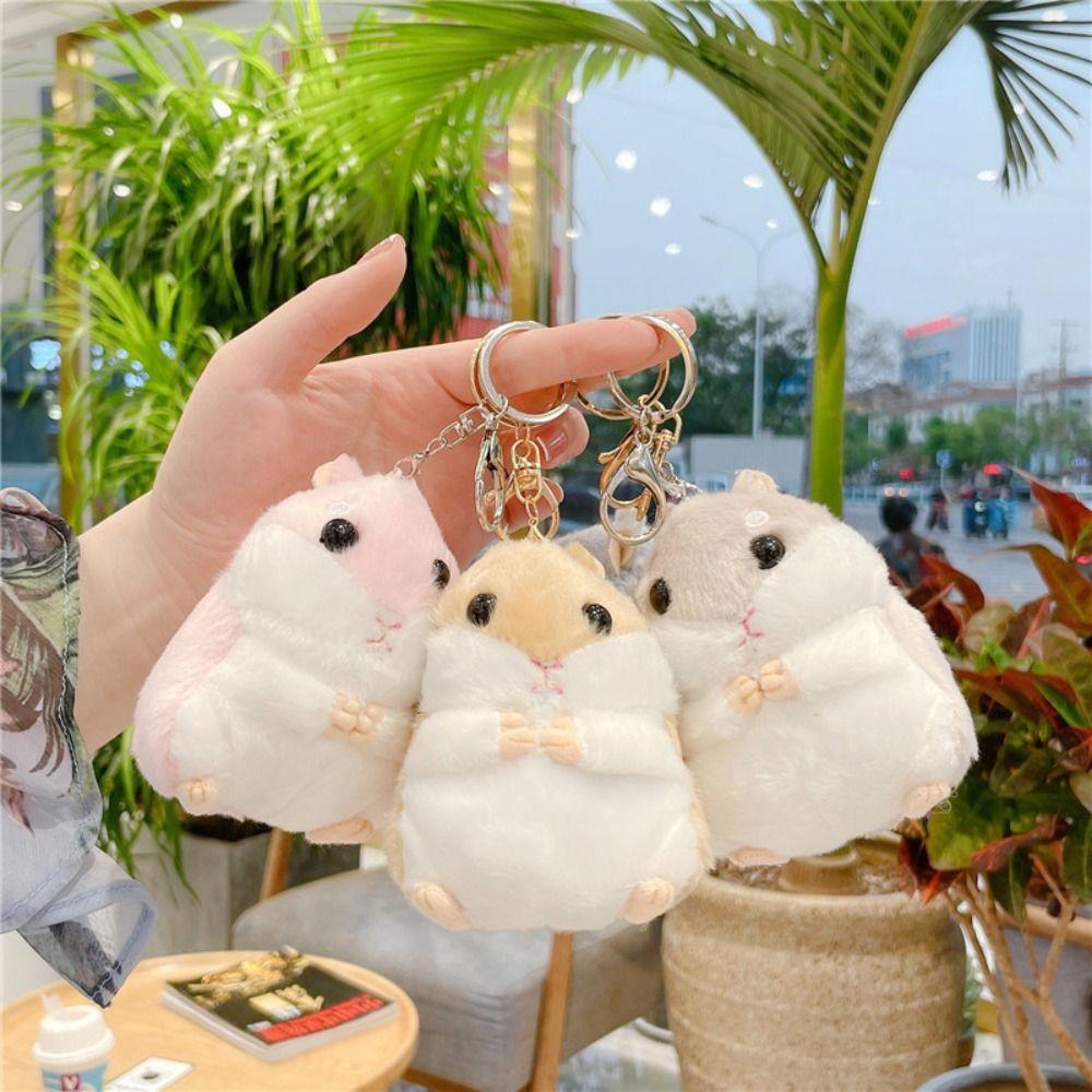 Cute Hamster Doll Keychain Cartoon School Bag Keychain Creative Plush Key Ring Men Women