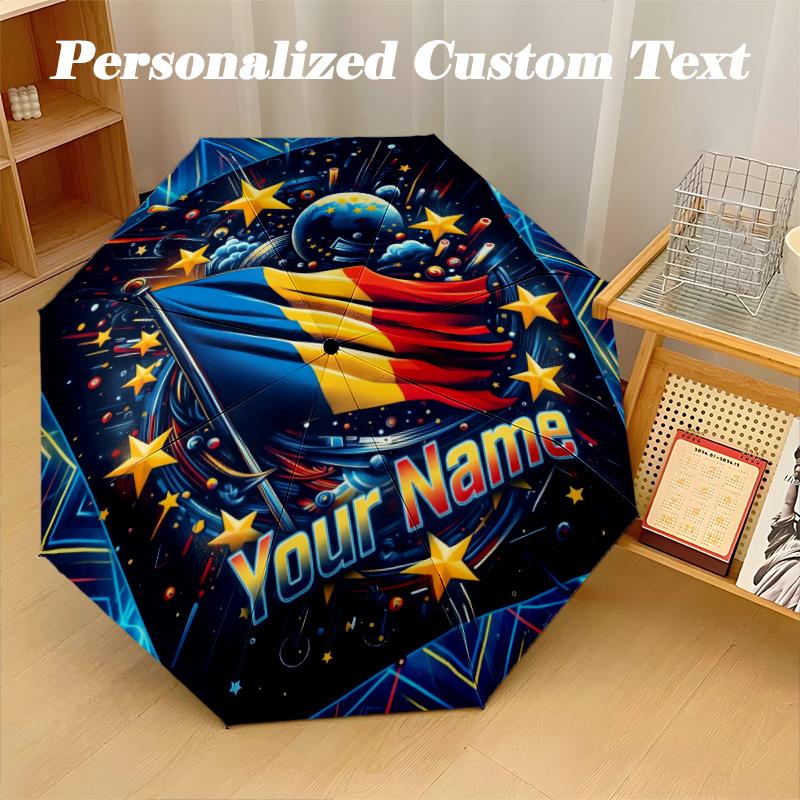8 Rib Auto Folding Umbrella Poland Print Custom Name Text Portable Rain Gear