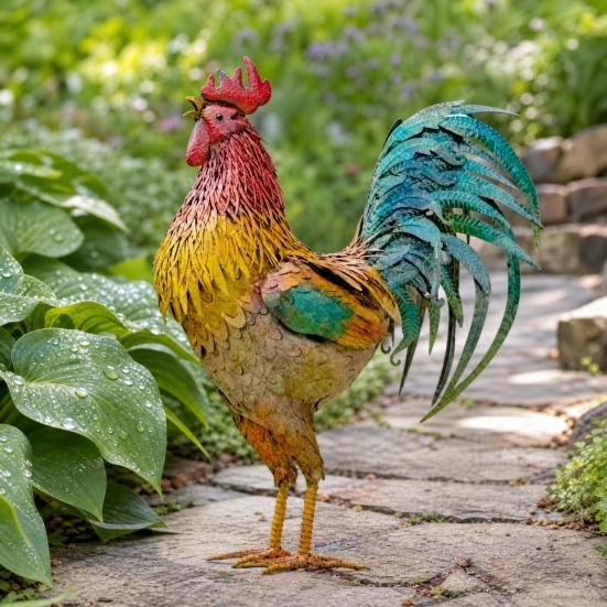 Металлические статуэтки петуха, Водонепроницаемая скульптура курицы, Металлический садовый декор, Наружный садовый орнамент для патио, лужайки, заднего двора
