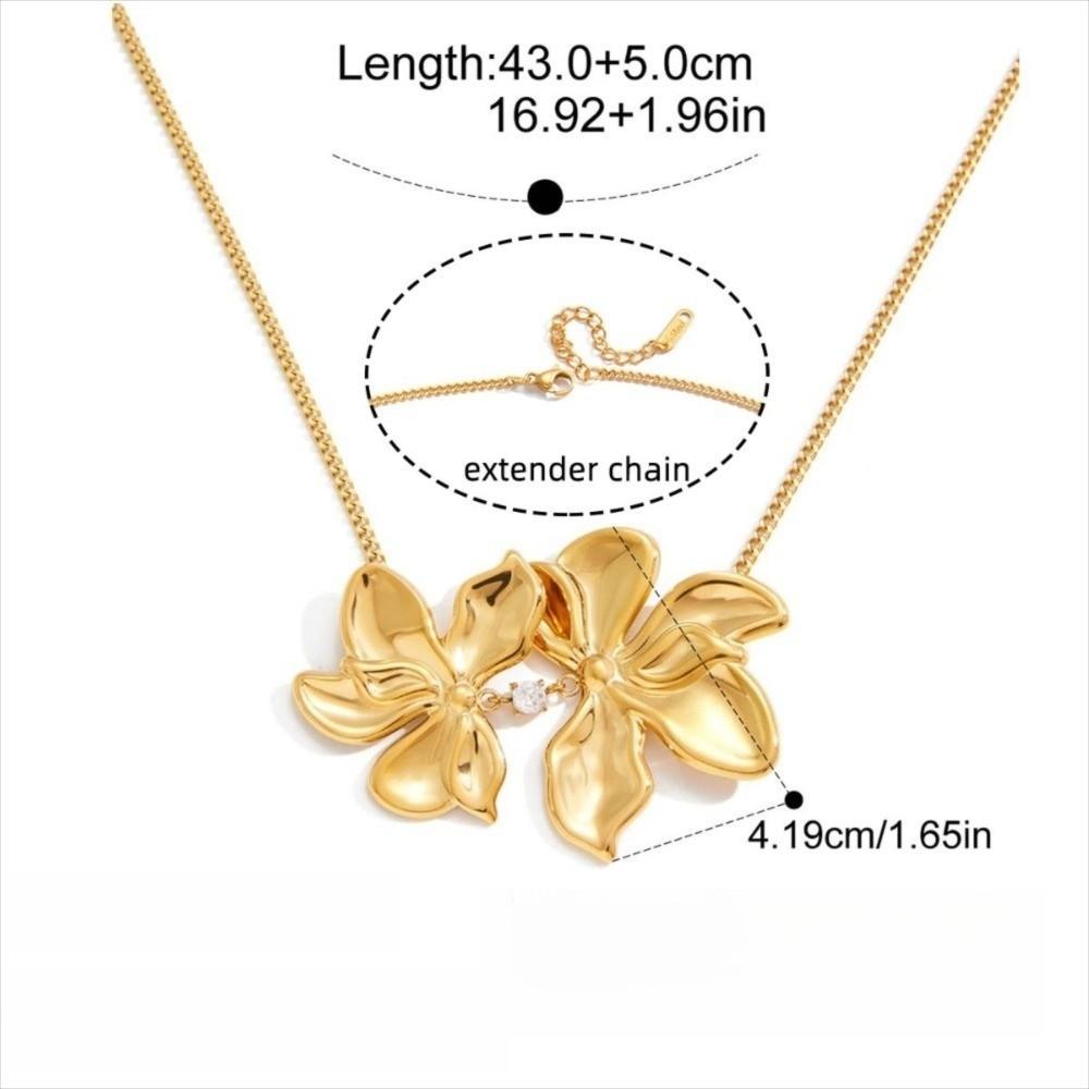 Stainless Steel Flower Pendant Necklace Adjustable Necklace Fashion Sweater Chain Jewelry Gift