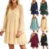 Women's Fashion Long Sleeve V-Neck Pleated Polka Dot Casual Loose High Waist Dress
