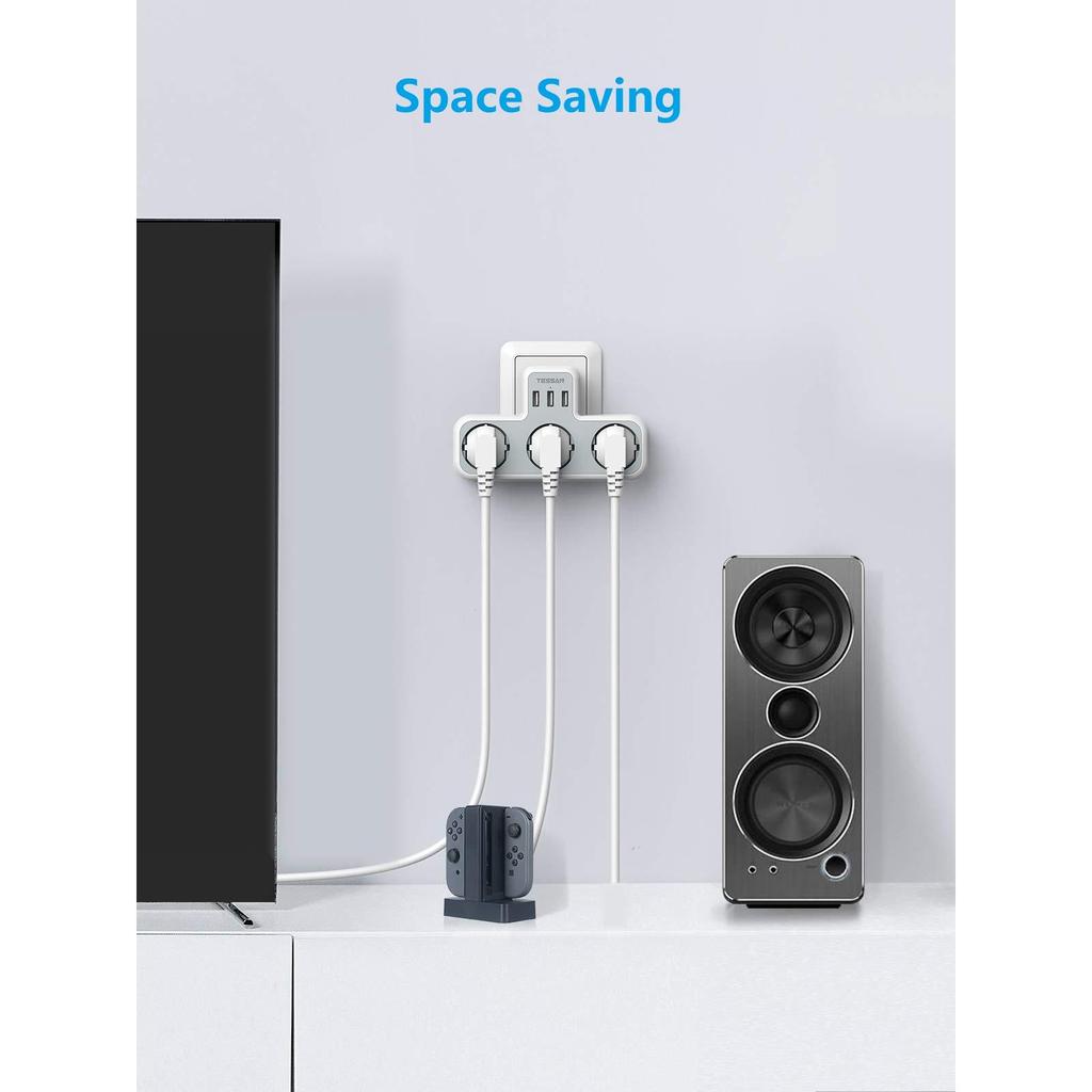 Tessan USB-адаптер с 3 розетками переменного тока и 2/3 USB-портами для зарядки, многоразовый удлинитель с вилкой европейского стандарта, для смартфона, планшета, MP3