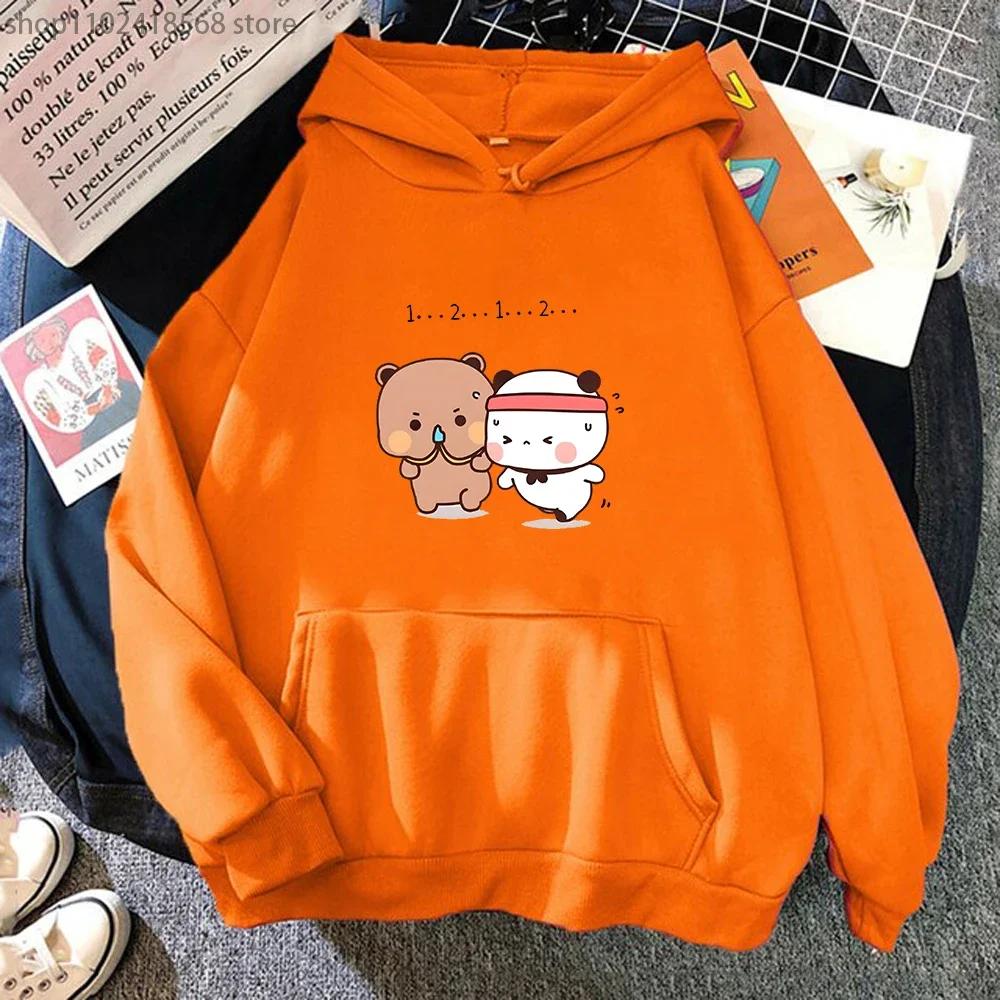 Женская толстовка Kawaii с пандой, милая парная толстовка Bubu и Dudu занимаются спортом, топы для девочек, длинный рукав, карманная одежда