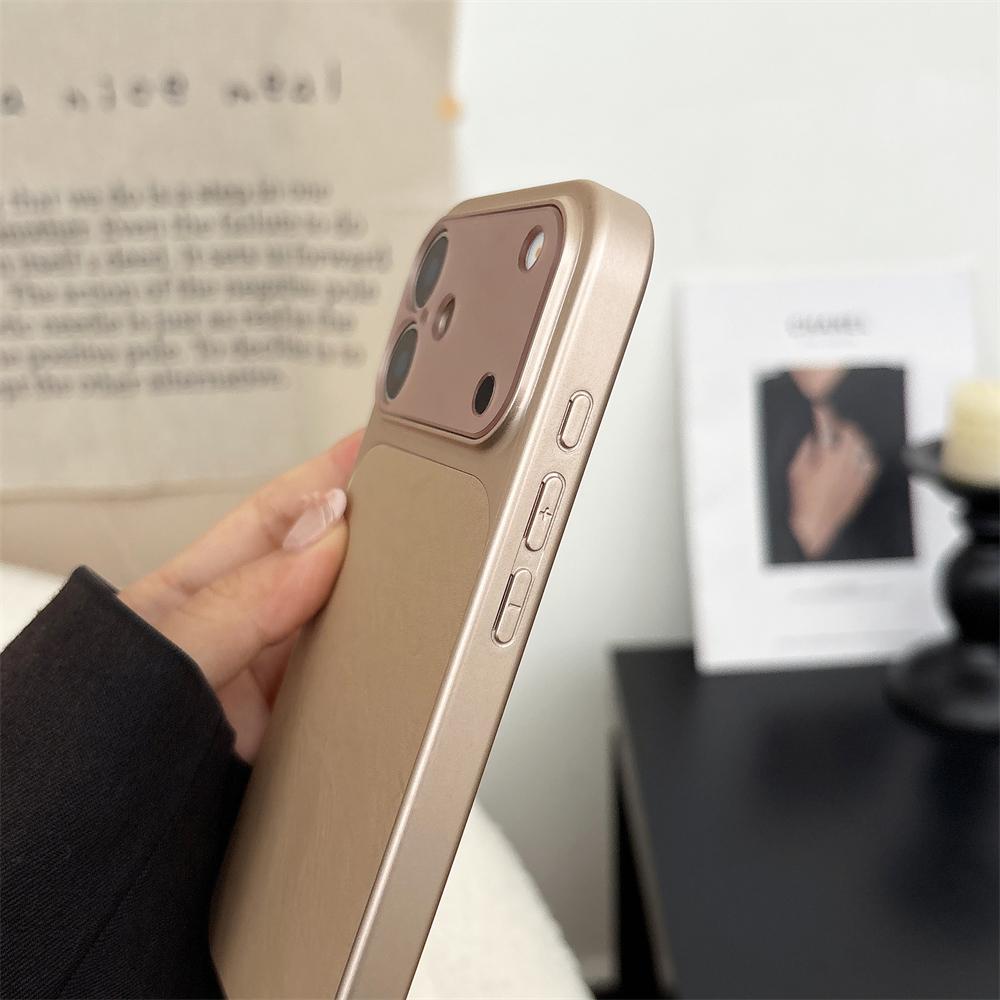 Large Window Leather Phone Case For iPhone 17 16 15 14 13 Pro Max Lens Protection Matte Shockproof Plating Back Cover