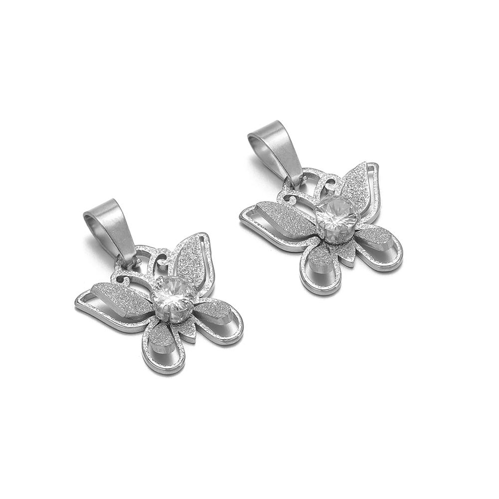 5Pcs Stainless Steel Metal Heart Flower Butterfly Cubic Zircon Charms for Necklace Bracelet DIY Jewelry Pendants Earrings Making