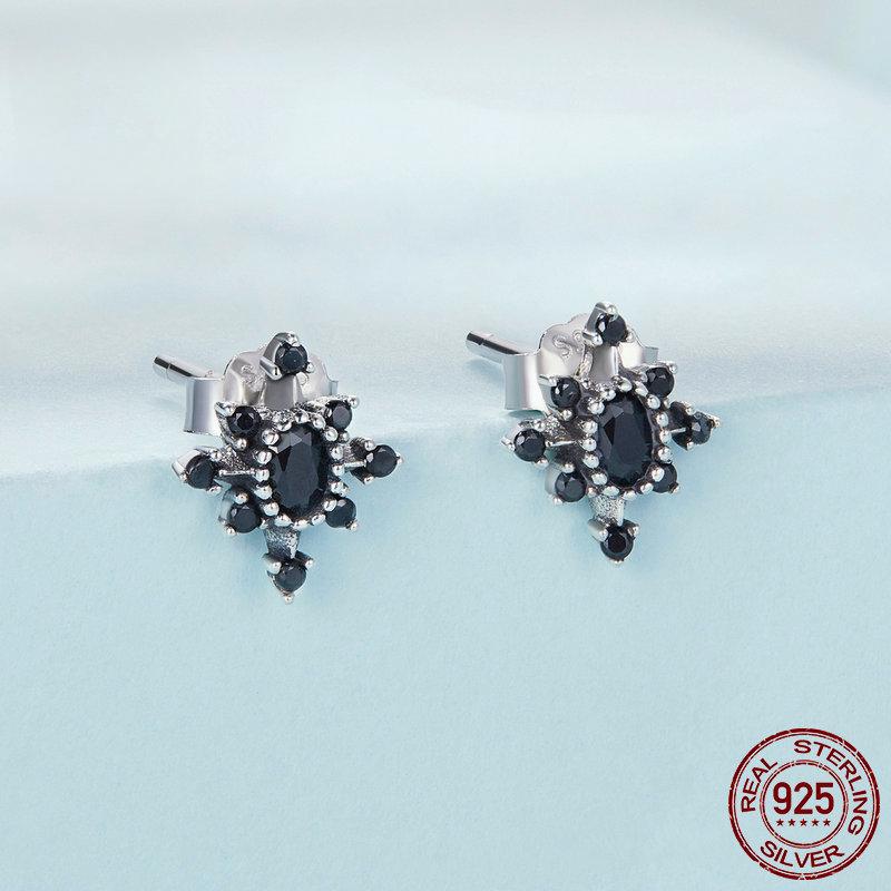 Серьги-гвоздики из стерлингового серебра S925 со звездами, черный циркон, крутые серьги в готическом стиле, изысканные серьги