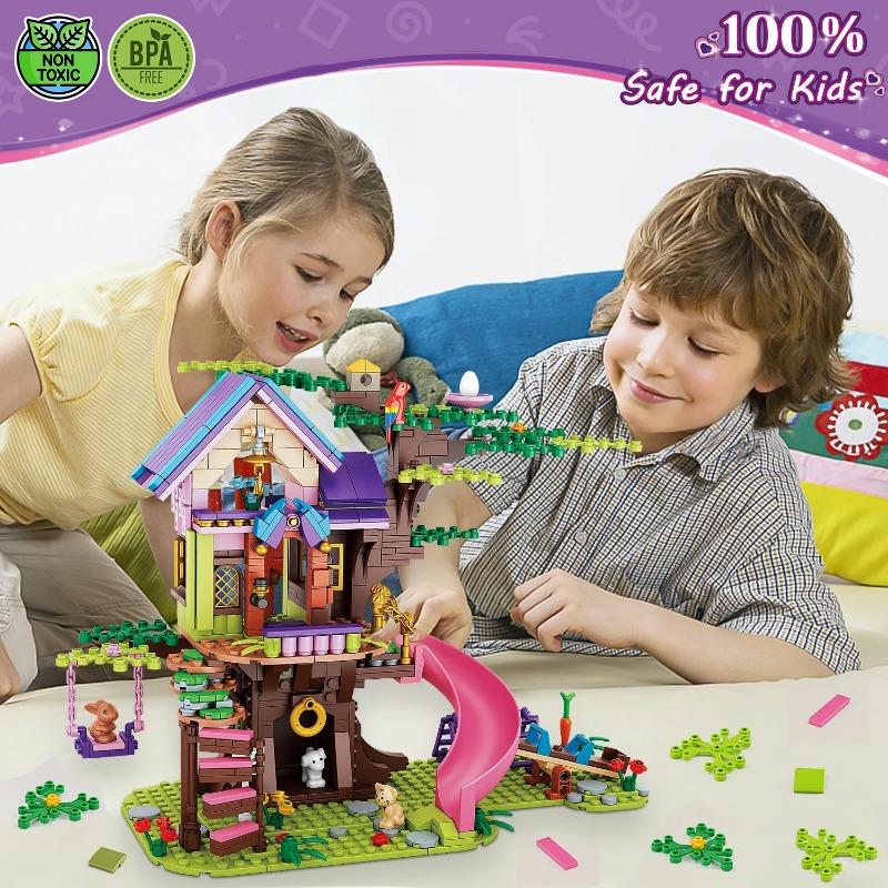 ToylinX Строительная игрушка для малышей Лесной дом на дереве Замок мечты Сменная кирпичная модель Развивающая для детей Рождество Хэллоуин