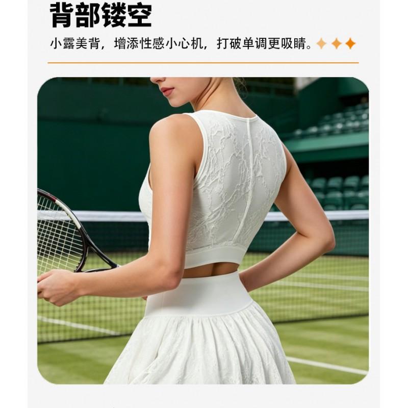 Womens Breathable Lace Tennis Skirt Set With Cutout Back Sports Dress Gym Yoga Running