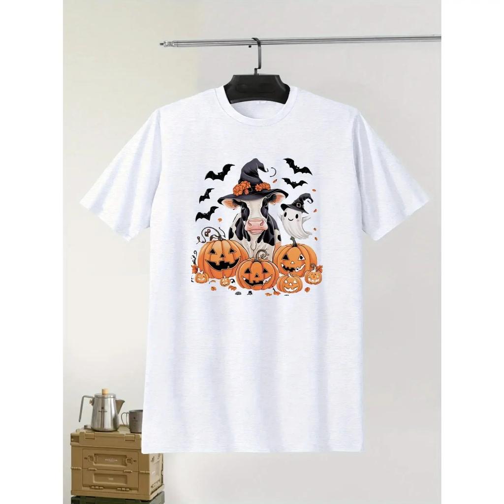 Halloween Cow Pumpkin Ghost Tshirt Cute Farm Witch Unisex Graphic Tee