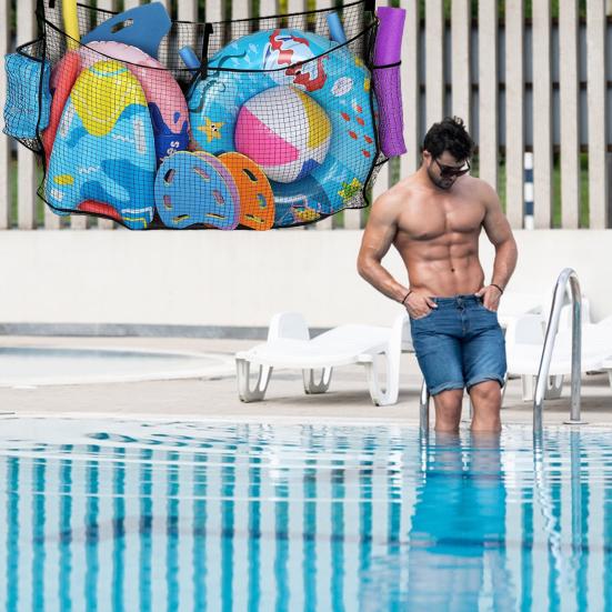 Сетка для хранения игрушек для бассейна Органайзер для плавающих игрушек для бассейна с ремнями Держатель для игрушек для ограждения у бассейна для плавательного круга, плавательных палок, надувных мячей, плотов