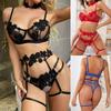Underwire Bra Embroidery Thong Underwear Garter Belt G-String Neck Ring