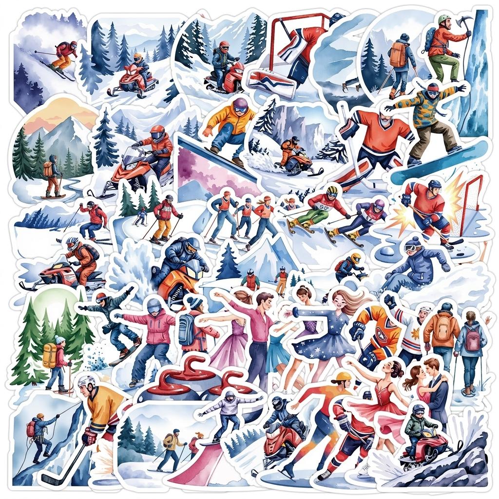 50Pcs Waterproof Skiing Stickers PVC Decals for Phone Laptop Skateboard Decoration