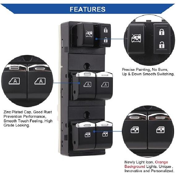 Power Window Switch Control Button For Nissan Altima 2007-2012 Orange LED 2 AUTO