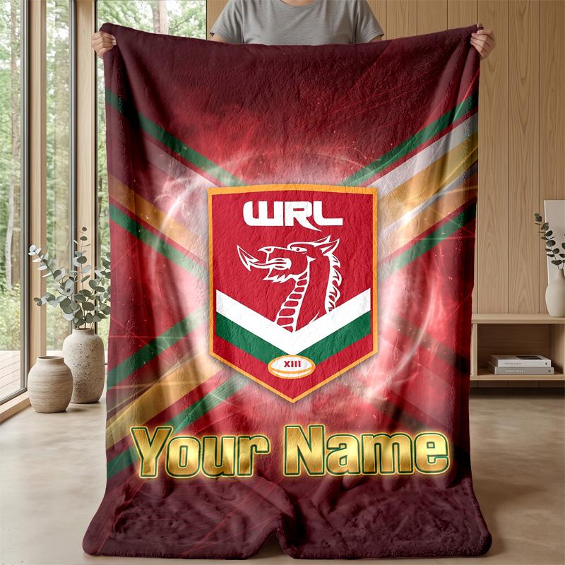 Wales Rugby Custom Flannel Throw Blanket Print Your Name Text Soft Warm Blanket Holiday Present