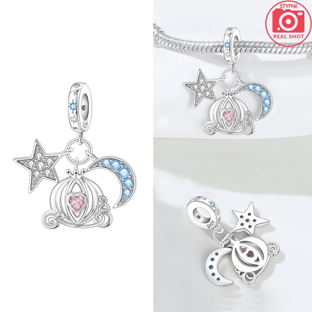 Pink Zircon Heart Colorful Unicorn Blue Moon Copper Charm Beads Fit Bracelet Jewelry Diy Women Accessory Gift