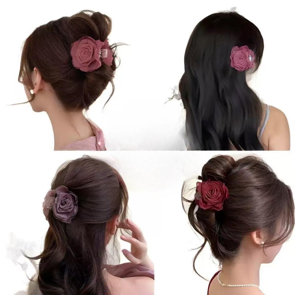 Тканевый цветок розы заколка-краб для волос для женщин девушки зажим для волос пластиковый зажим для хвостика летний головной убор аксессуары для волос