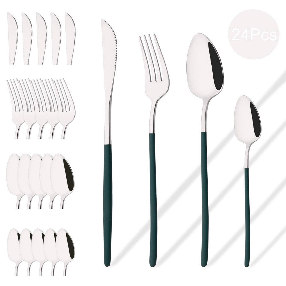 Набор столовых приборов Western, 24 предмета, столовая посуда из нержавеющей стали, черная серебряная ложка, вилка, нож, столовый набор, домашние столовые приборы