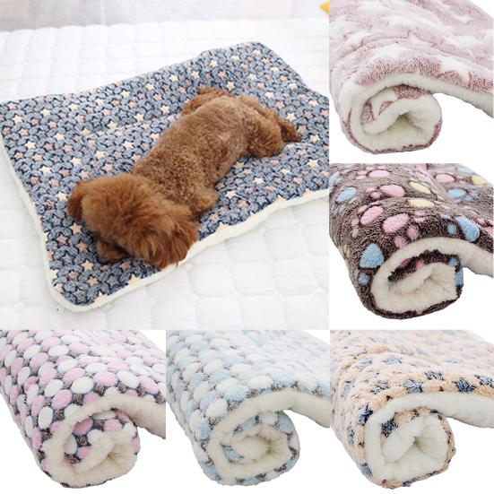 Pet Dog Cat Star Paws Bed Mat Soft Fleece Blanket Warm Sleeping Cushion Mattress