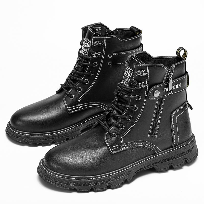 New Fashionable Trendy Motorcycle Boots Men's Versatile Casual Shoes High Top Workwear Boots with British Style Retro Shoes Cosy