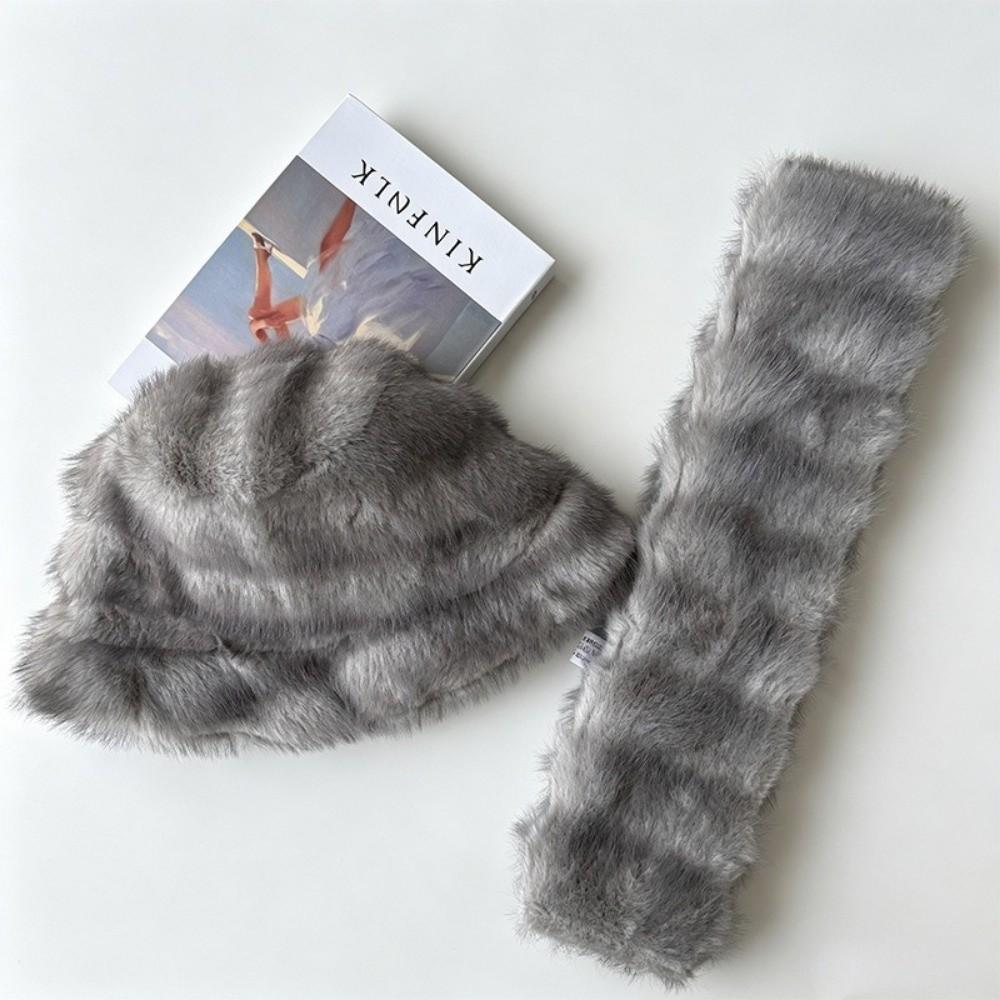 Windproof Winter Hat Scarf Set Thick Fur Snood Scarf Fashion Faux Fur Hat Scarf Set Skiing Holiday