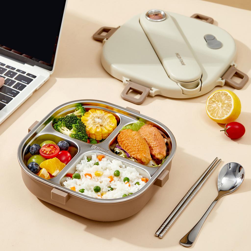 Новый 800 мл Портативный Ланч-бокс с Разделителями и Столовыми Приборами Капибара 3/4 Отделения Микроволновка Герметичный 304 Нержавеющая Сталь Бенто Бокс