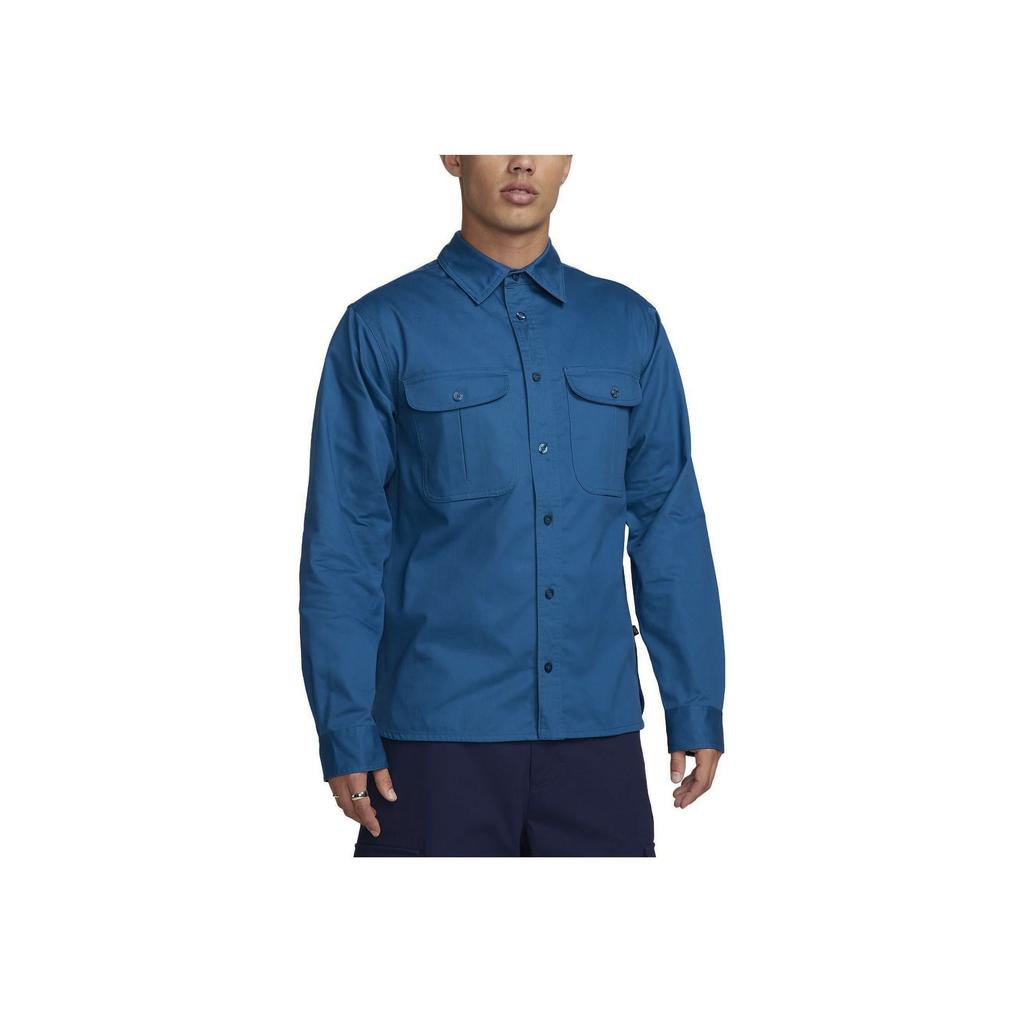 Nike Однотонная рабочая одежда с пуговицами, повседневная однобортная рубашка поло с длинным рукавом, мужские рубашки, промышленный синий FQ0398-457