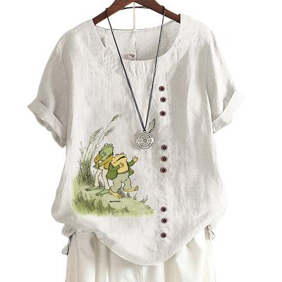 Женская удобная повседневная футболка из хлопка и льна с 8 рисунками животных, круглым вырезом и короткими рукавами, S-5XL