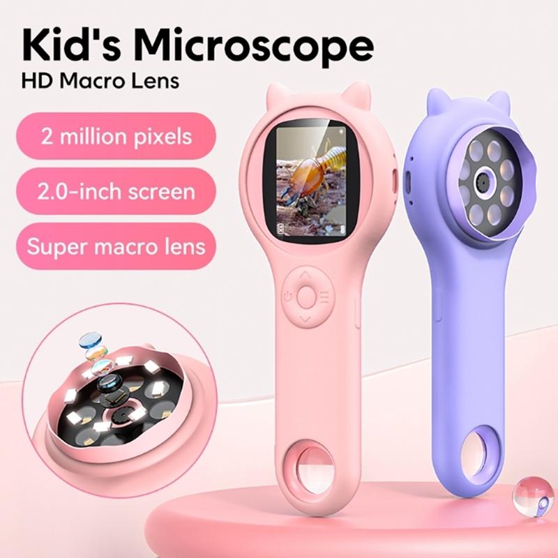 Digital Microscope Handheld Magnifying Glass 2inch IPS Color Screen Science Toys 500x Magnification Pocket Microscopes