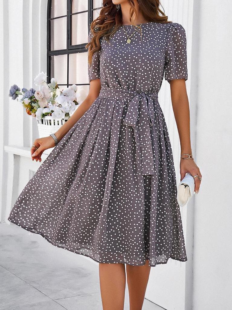 Women's Polka Dot Lace-Up Dress - European & American Spring/Summer  Collection EMA