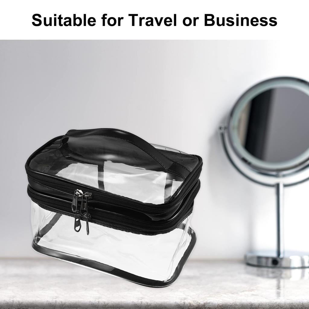 VOCOSTE Double Layer Makeup Cosmetic Travel Clear Toiletry Bag for Black Bag, Case, Women,