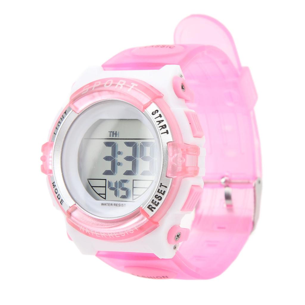 Digital Chronograph Watch Girls Student Electric Waterproof PU Strap for Swimming Sports with
