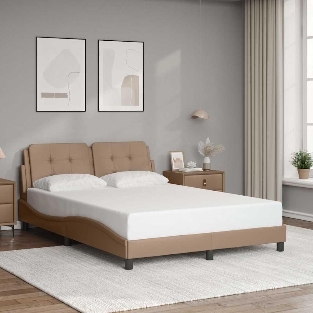 Vidaxl Rama Łóżka Z Zagłówkiem, Cappuccino, 120X200 Cm, Sztuczna Skóra
