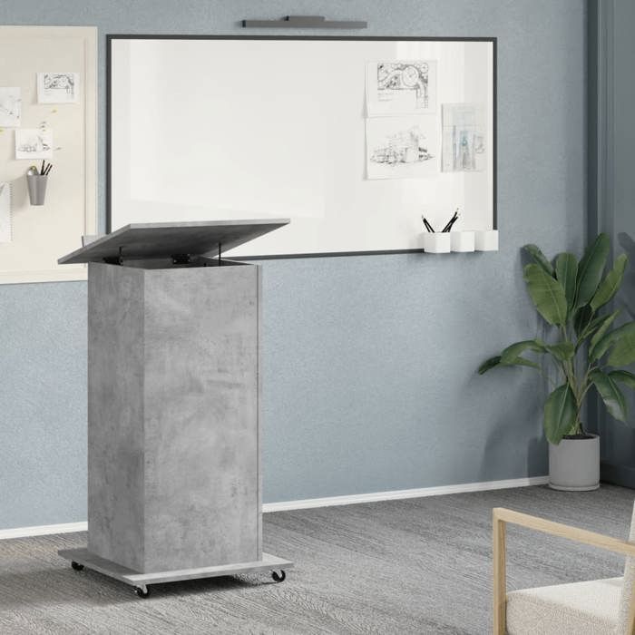 VidaXL Lectern with Wheels and Drawer Concrete Grey Engineered Wood, Rostrum, Speaker's Stand, Lectern, Platform, Podium, 848027