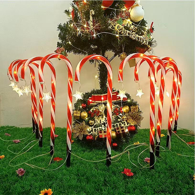 Cross-Border LED Solar Candy Cane Holiday Lights: Waterproof Outdoor Decorative Lawn Lighting
