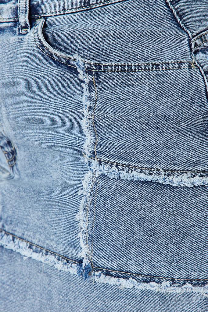 Women's Style Plus Size Skirt Light Blue Stitching and Tassel Detailed Mini Denim Skirt