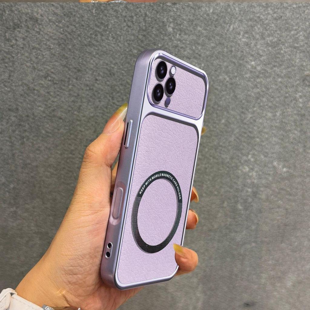 Улучшенный защитный чехол с большим вырезом для камеры для iPhone 16 ProMax, 15 Pro, 14 Pro, 13 Pro, роскошный кожаный чехол с магнитным кольцом