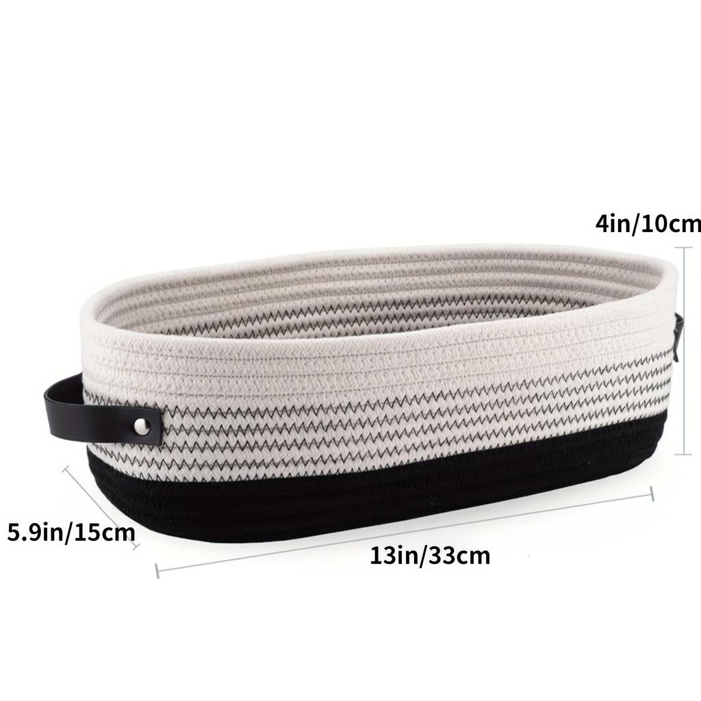 Hot Selling Elegant Oval Leather Handle Cotton Rope Toy Bathroom Storage Basket Storage Basket Storage Basket