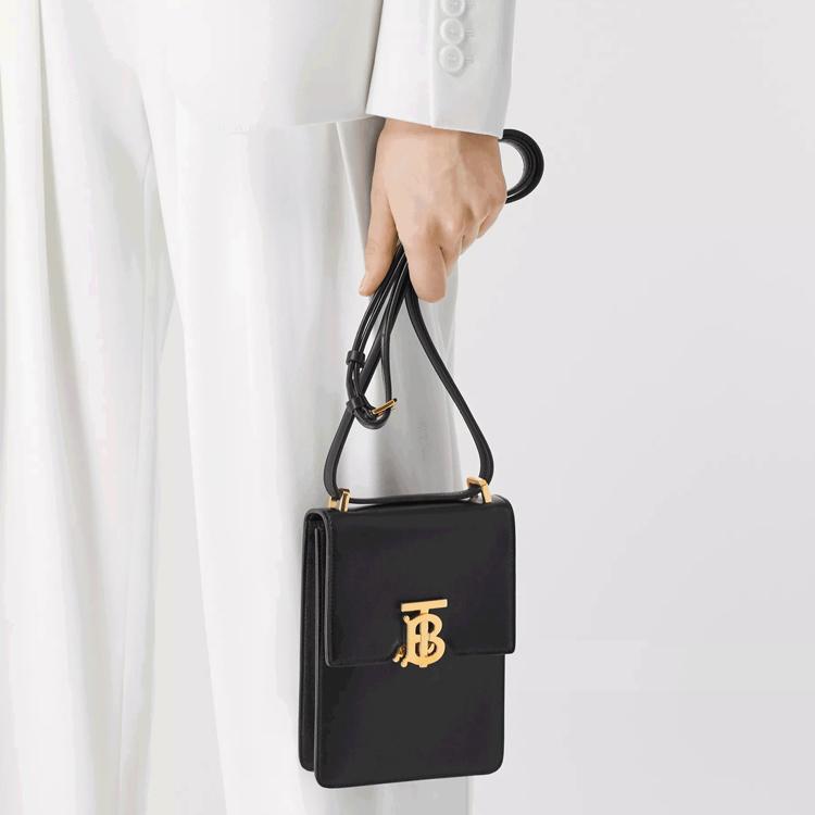 Burberry Robin TB Logo Leather Adjustable Shoulder Bag Women Shoulder Bag Black 80330421